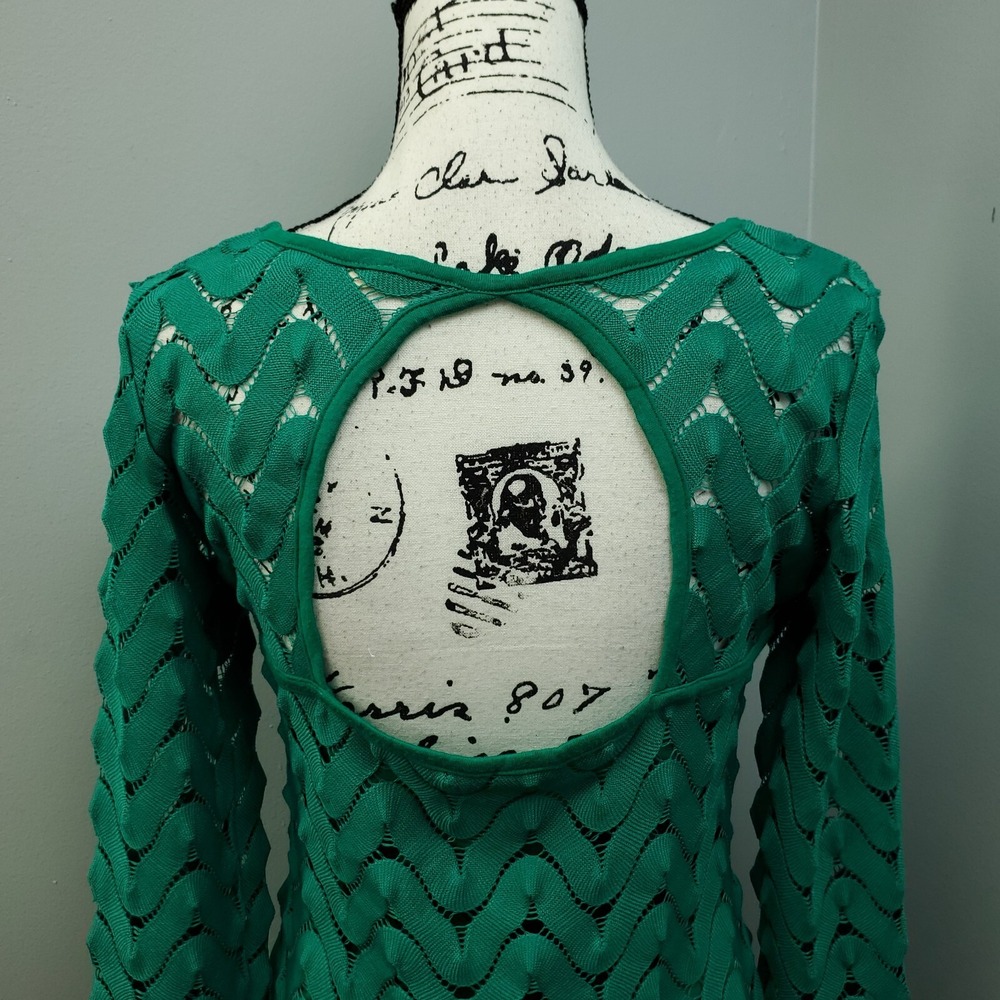 Free People Shift Dress Womens M Green Lace Overlay Lined Cutout Back Pullover - Picture 7 of 10